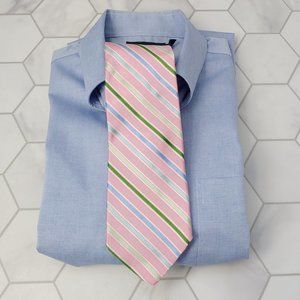 Men's BROOKS BROTHERS 100% Italian Silk Tie with Pink Repp Stripe Pattern.
